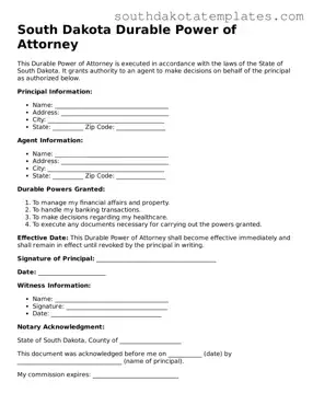 Free South Dakota Durable Power of Attorney Document