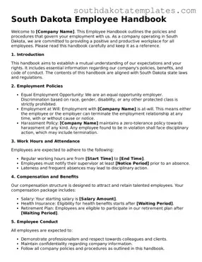 Free South Dakota Employee Handbook Document