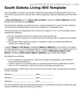 Free South Dakota Living Will Document