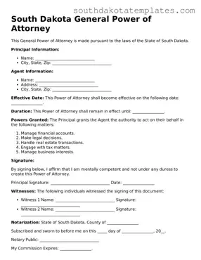 Free South Dakota General Power of Attorney Document