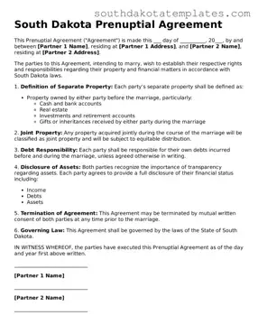 Free South Dakota Prenuptial Agreement Document