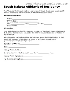 Free South Dakota Affidavit of Residency Document