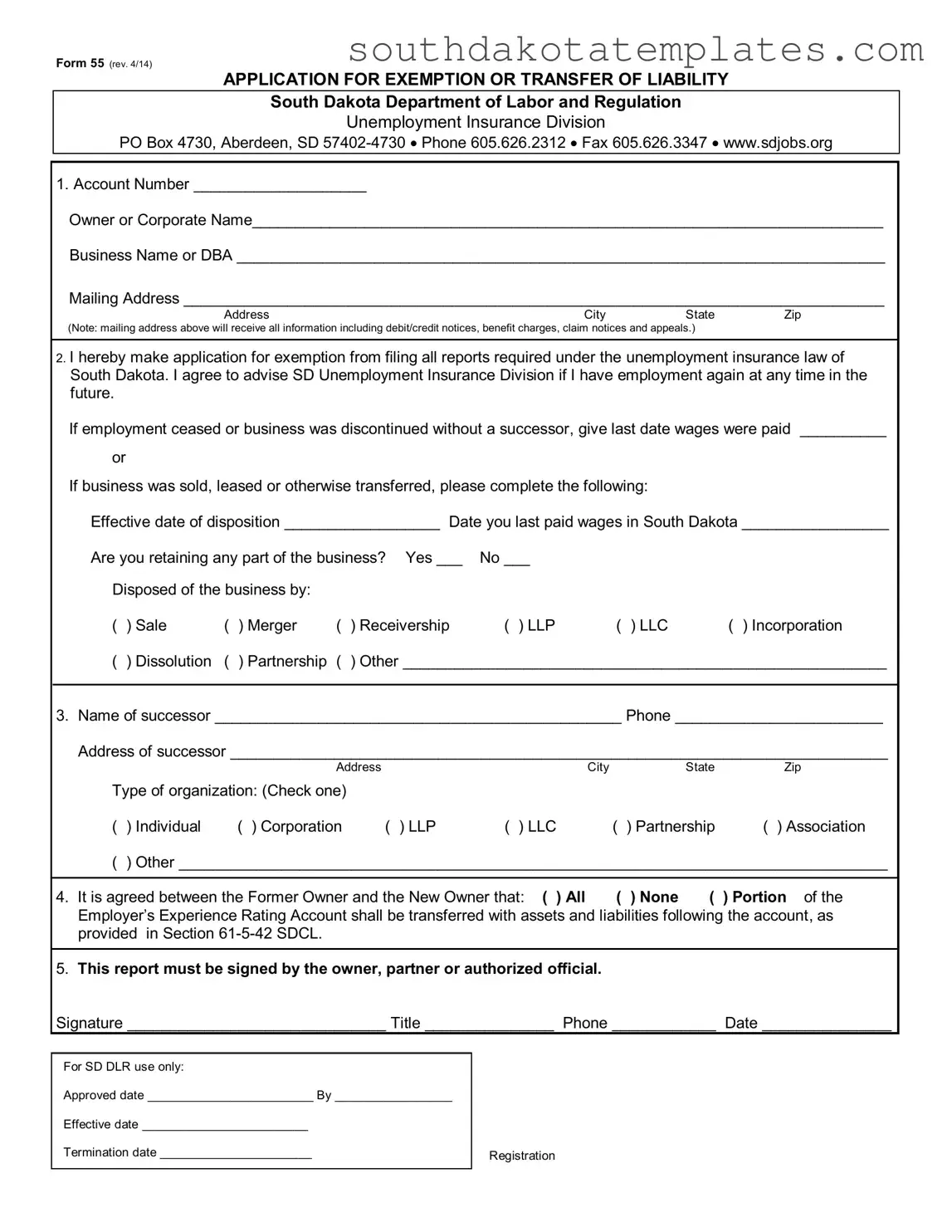 South Dakota 55 Form