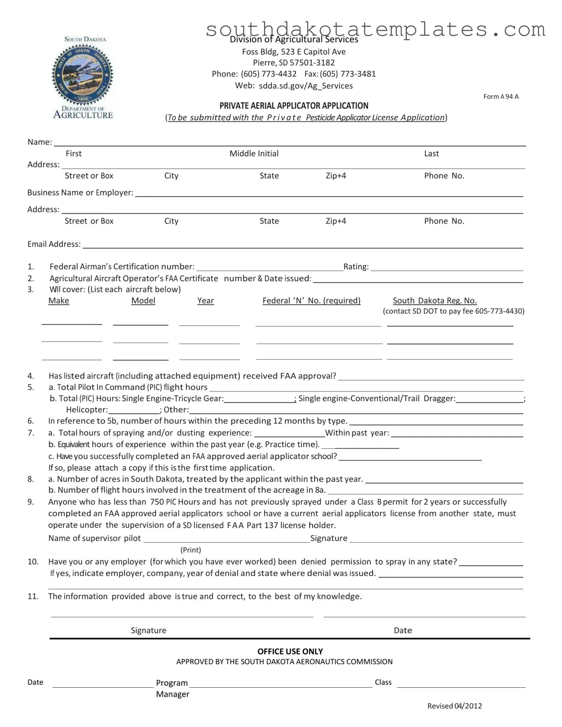 South Dakota A 94 A Form