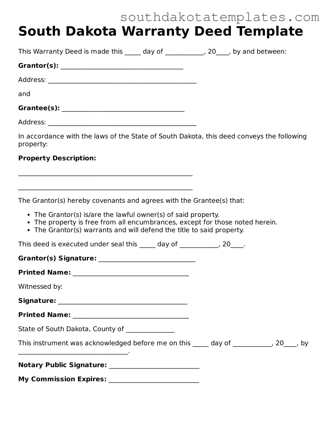 Free South Dakota Deed Document